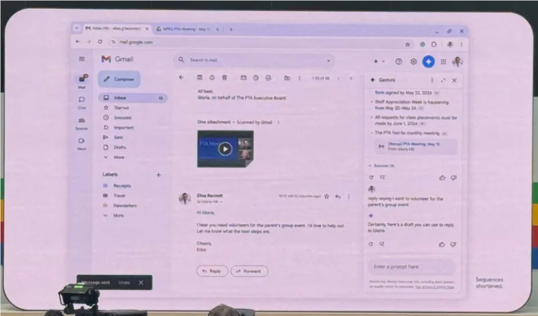Gmail引入Gemini AI技术，帮助用户搜索、总结和起草邮件
