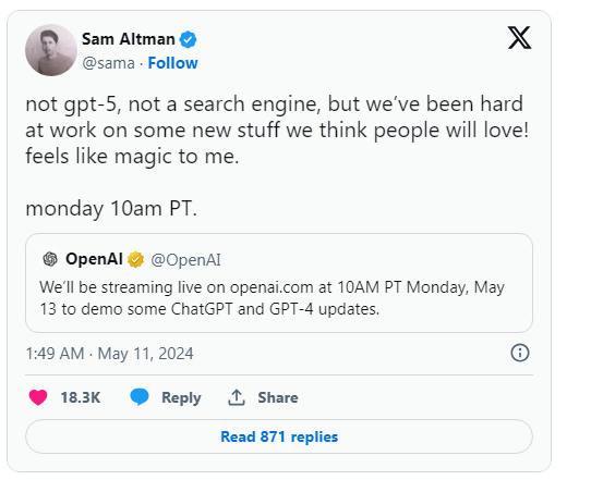 Sam Altman 驳斥了 OpenAI 搜索引擎的谣言